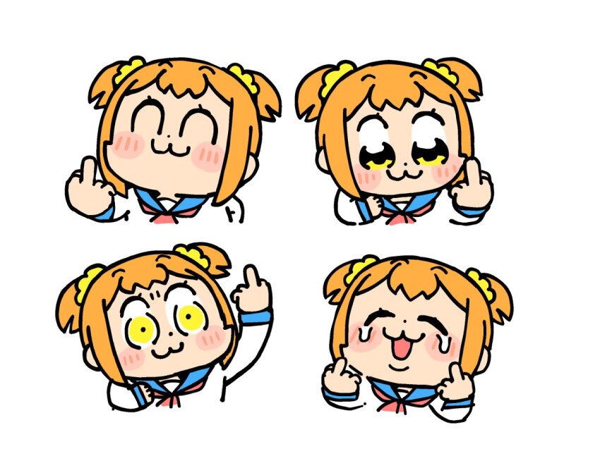 1girl, :3, angry, bkub, blonde_hair, blue_sailor_collar, blush, blush_stickers