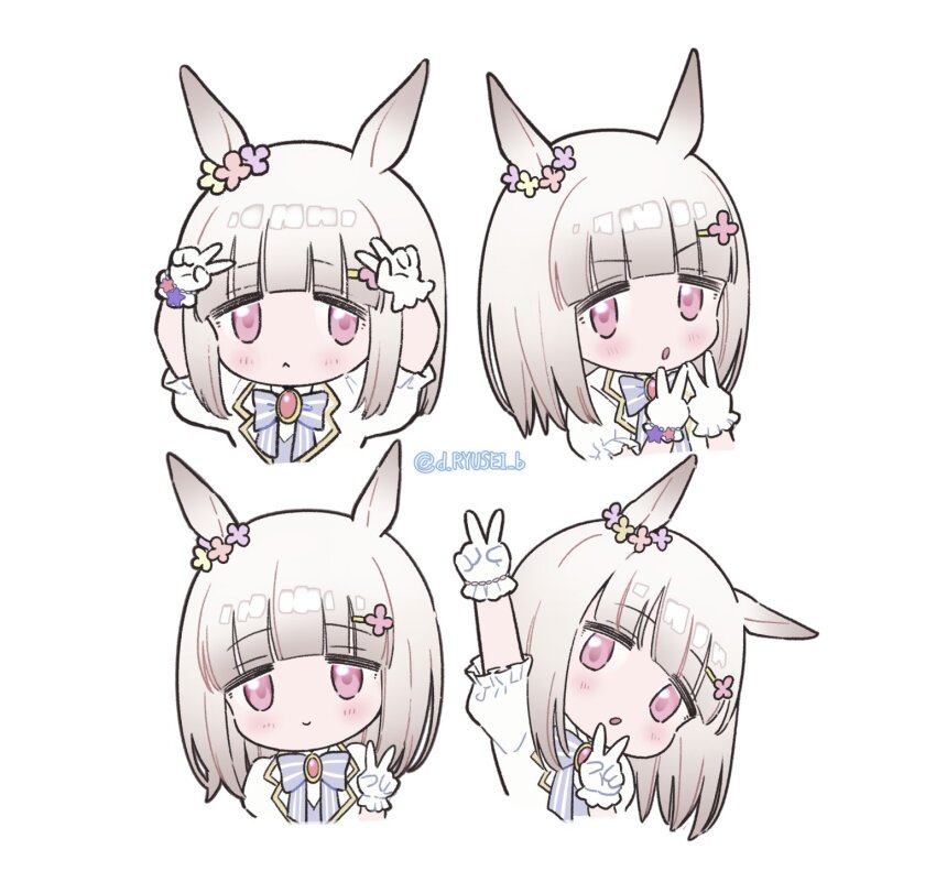 1girl, :o, animal_ears, arms_up, blush, bow, bowtie, brooch
