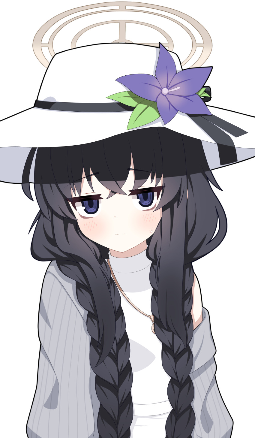 1girl, absurdres, bags_under_eyes, black_hair, blue_archive, blue_eyes, blush, braid