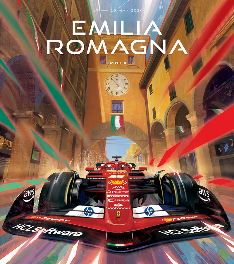 amazon_(company), car, carlos_sainz, driving, ferrari, ferrari_sf-24, helmet, italian_flag, mirco_pierfederici, motion_blur, official_art, pirelli, promotional_art, real_life, red_car, red_helmet, road, shell_(company), solo, spoiler_(automobile), sponsor, street, vehicle_focus