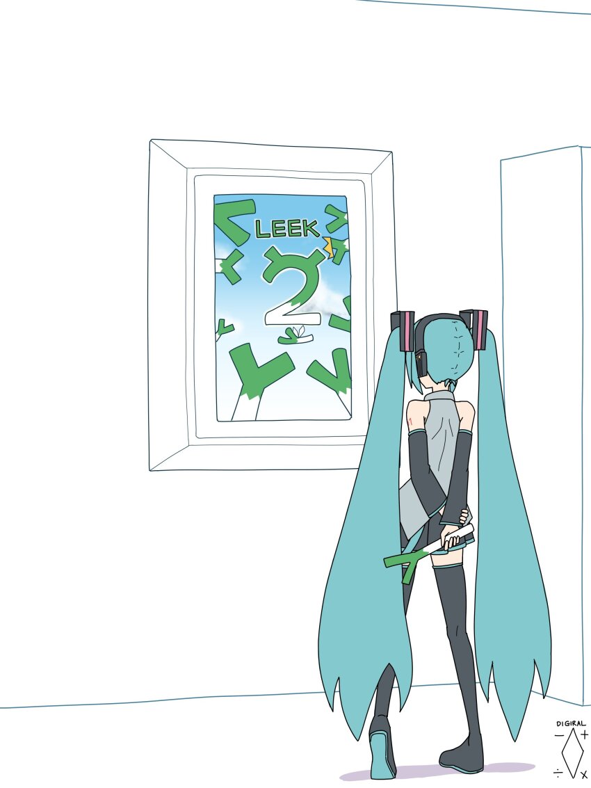 1girl, absurdres, aqua_hair, arms_behind_back, artist_logo, artist_name, black_boots, black_skirt