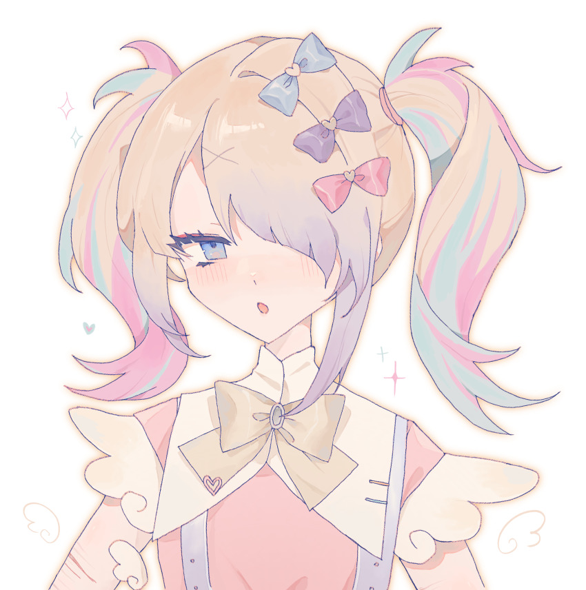 1girl, :o, absurdres, ame-chan_(needy_girl_overdose), blonde_hair, blue_bow, blue_eyes, blue_hair