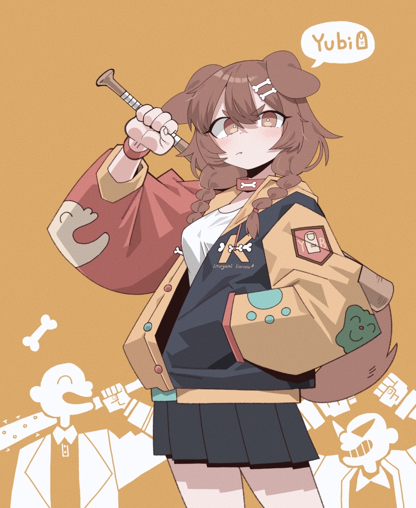 1girl, 2others, absurdres, alternate_costume, angry, animal_ears, arm_up, arms_up