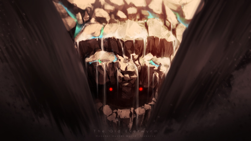 absurdres, copyright_name, english_text, face_in_shadow, glowing, glowing_eyes, highres, monster