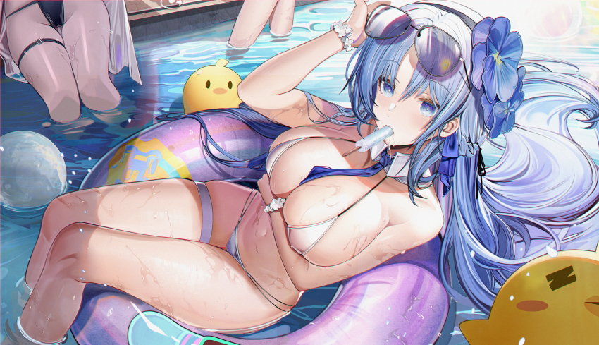 3girls, absurdres, alsace_(azur_lane), alsace_(heat_beating_summer_sacrament)_(azur_lane), arm_under_breasts, azur_lane, bikini, black_hairband