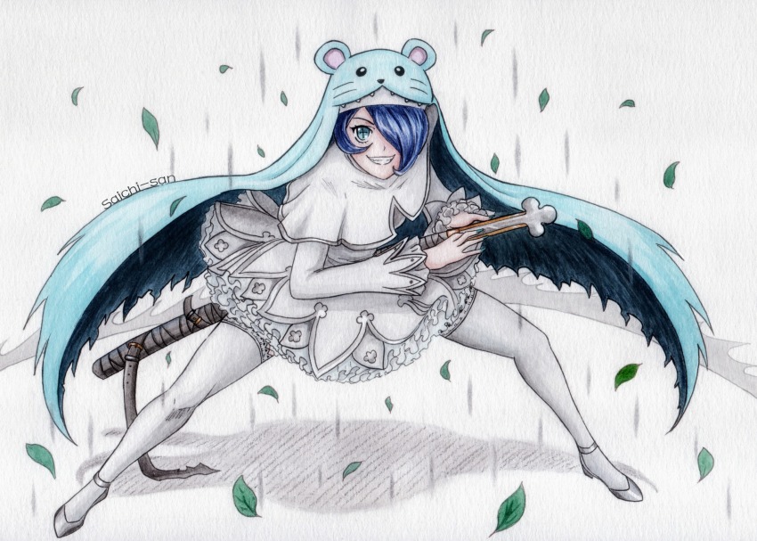 animal_hat, digimon, digimon_(creature), hat, highres, mouse_hat, nail_polish, nun