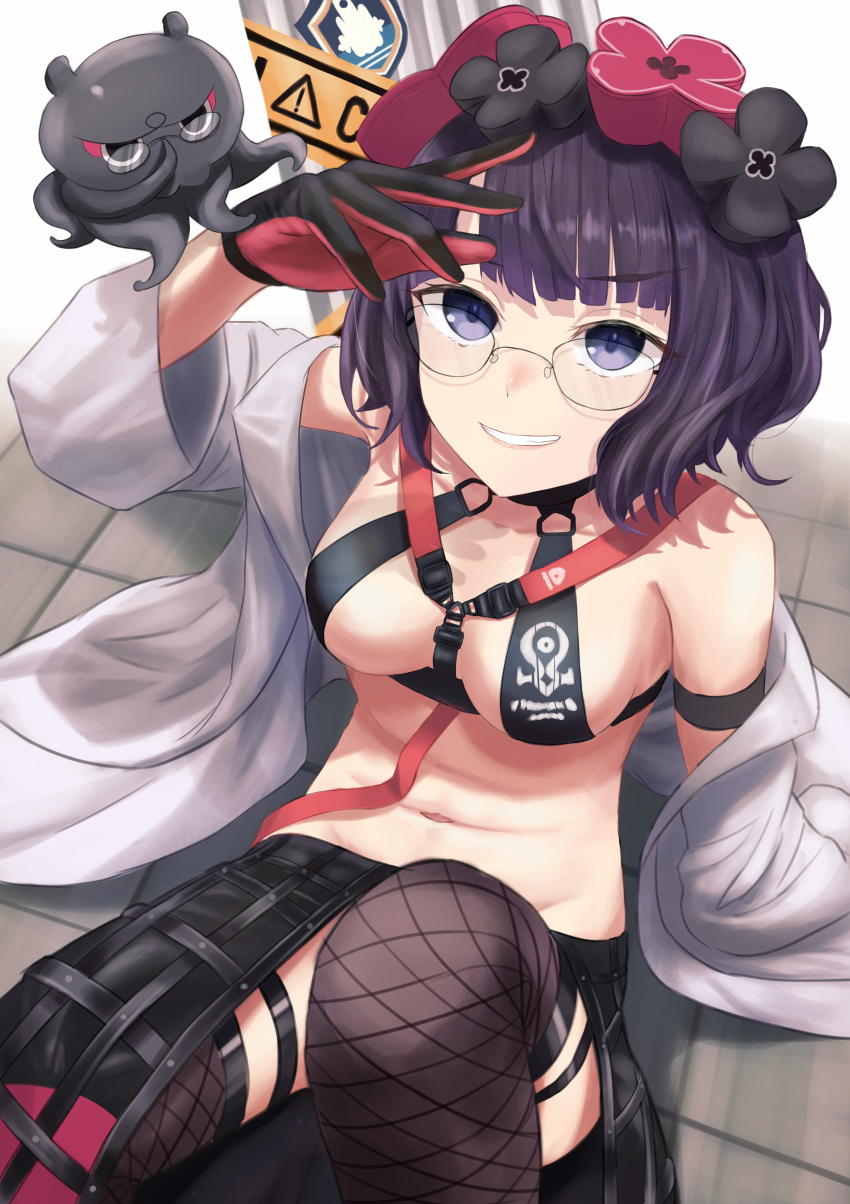 1girl, absurdres, bikini, black_bikini, black_gloves, black_skirt, blush, breasts