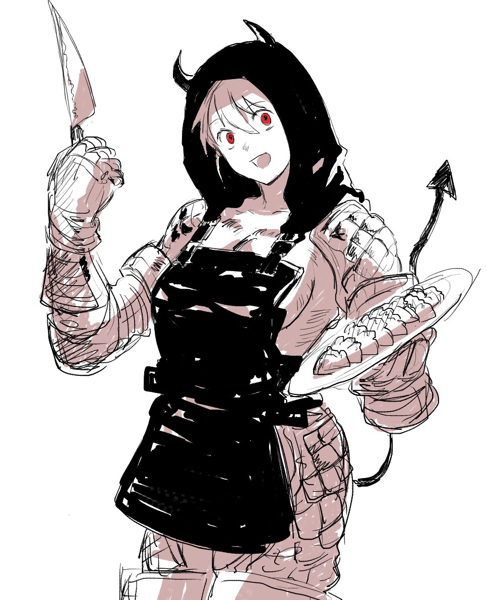 1girl, abuku, apron, breasts, demon, devil, dorohedoro, food