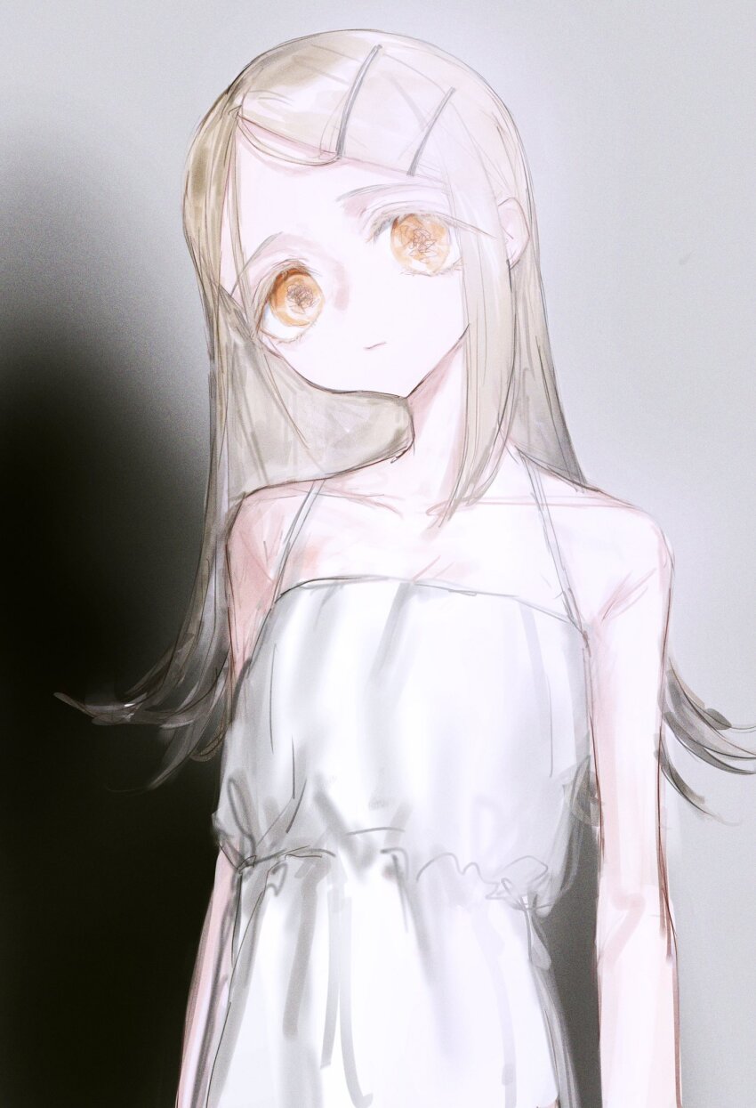 1girl, bare_shoulders, dress, expressionless, fcx4l, flat_chest, gakuen_idolmaster, grey_hair