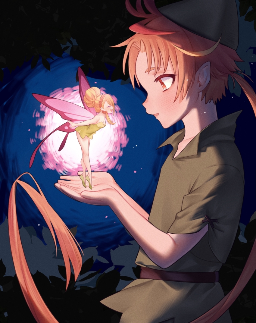 1boy, 1girl, alternate_hairstyle, blonde_hair, chinese_commentary, closed_eyes, commentary, commentary_request