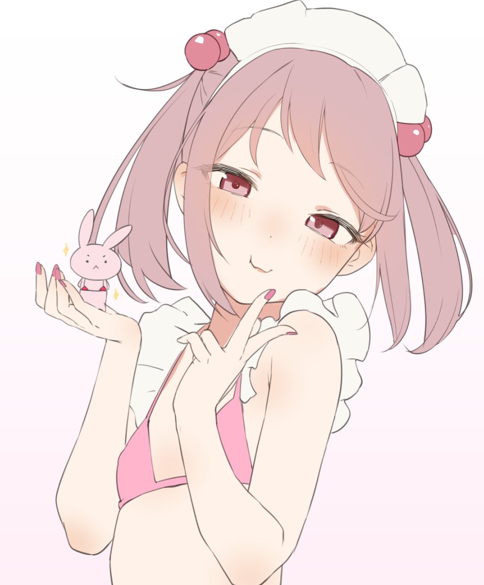 1girl, armpit_crease, beads, bikini, blush, breasts, closed_mouth, commentary_request