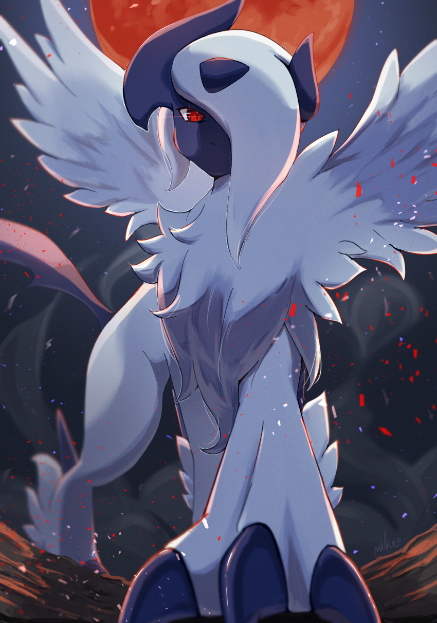 absol, absurdres, animal_focus, claws, closed_mouth, forehead_jewel, full_moon, gen_3_pokemon