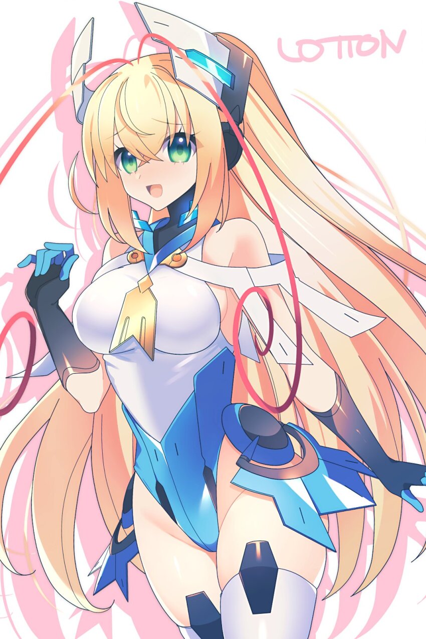 1girl, alternate_color, alternate_costume, azure_striker_gunvolt, azure_striker_gunvolt_2, bare_shoulders, black_gloves, blonde_hair