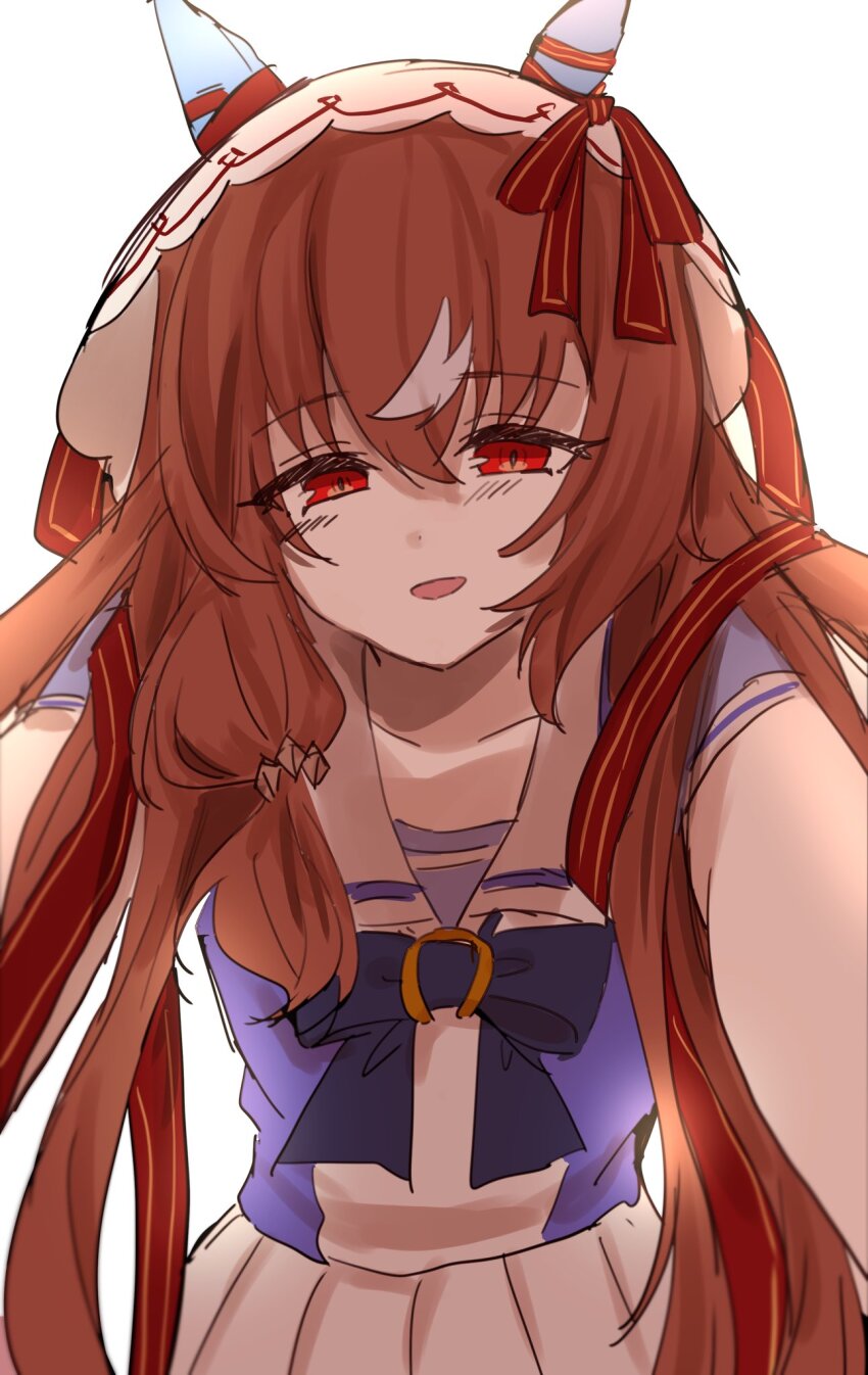 1girl, blush, breasts, brown_hair, commentary_request, hair_between_eyes, hair_ornament, highres