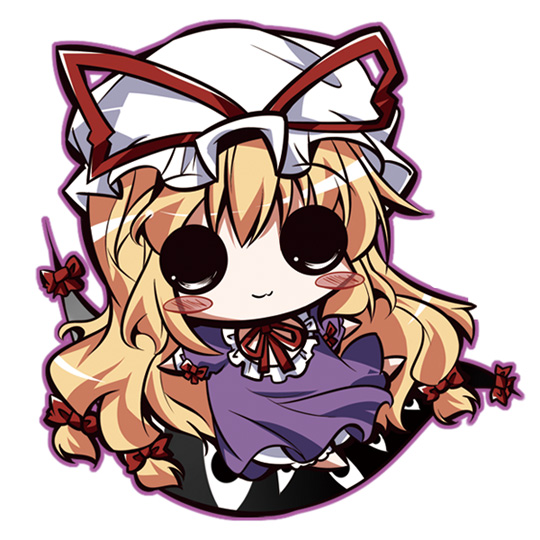 1girl, :3, blonde_hair, blush_stickers, chibi, female_focus, gap_(touhou), hat