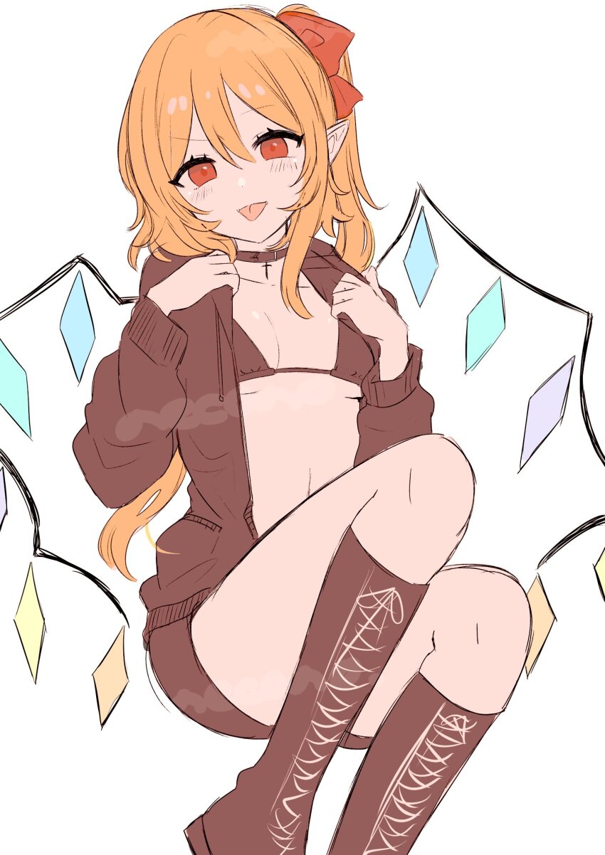 1girl, :d, bike_shorts, bikini, black_bikini, black_boots, black_choker, black_hoodie