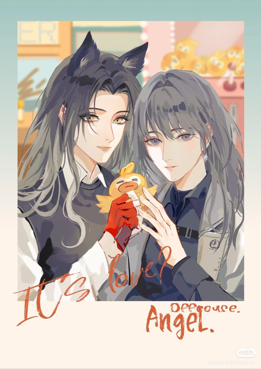 2girls, absurdres, angell_(path_to_nowhere), animal_ears, black_hair, black_shirt, black_vest, blue_eyes