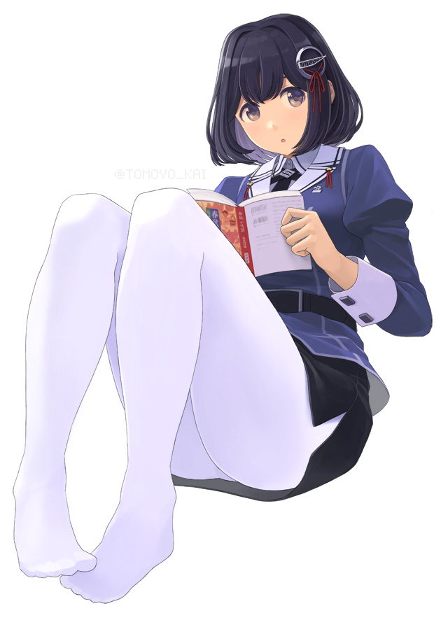 1girl, ass, belt, black_belt, black_hair, black_skirt, book, brown_eyes
