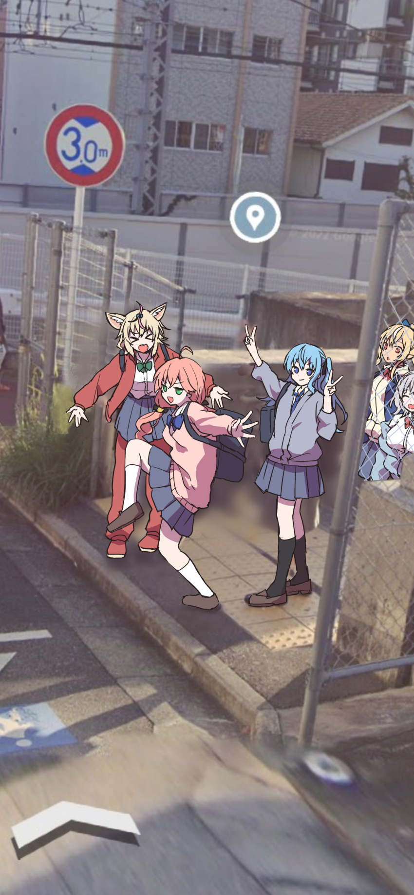 >_<, 5girls, absurdres, ahoge, alternate_costume, animal_ears, black_socks, blonde_hair