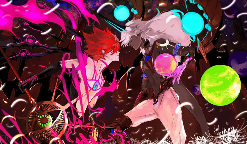 2boys, alternate_costume, arjuna_(fate), arjuna_alter_(fate), arjuna_alter_(first_ascension)_(fate), armor, bad_id, bad_pixiv_id