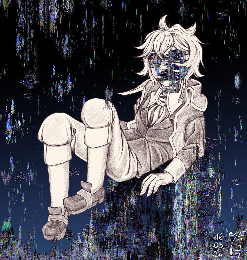 1boy, 2024, ahoge, allen_avadonia, amnesia, ascot, chromatic_aberration, collared_shirt