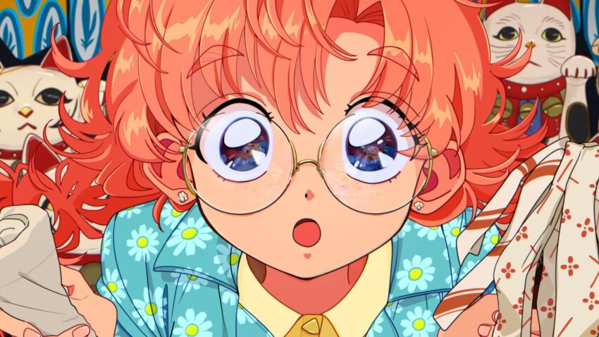 :o, aqua_shirt, blue_eyes, blue_shirt, braid, close-up, collared_shirt, curtained_hair