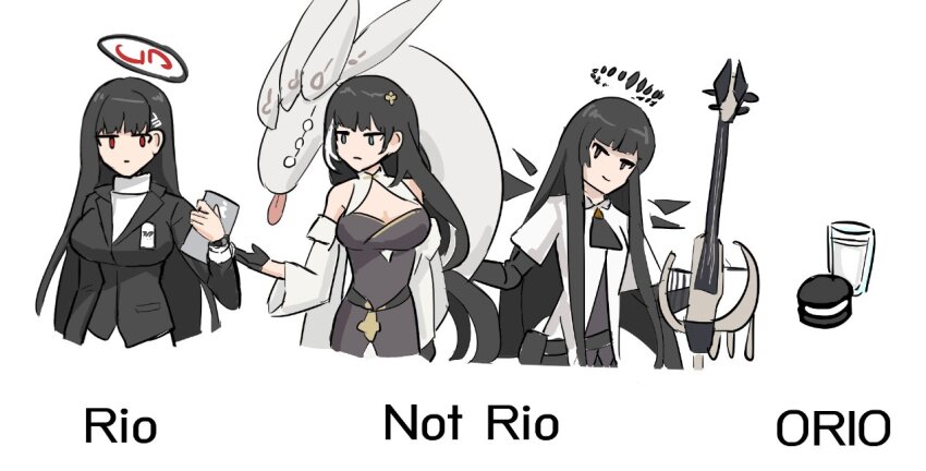 1girl, arknights, baizhi_(wuthering_waves), black_hair, black_jacket, blue_archive, breasts, closed_mouth