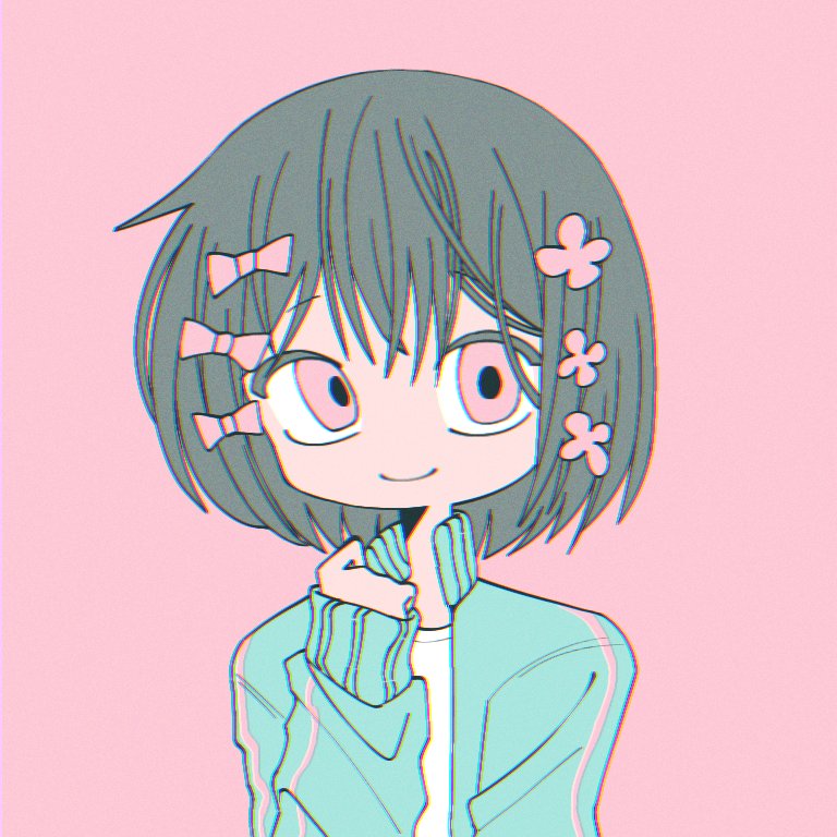 1girl, aqua_jacket, black_hair, bow, chromatic_aberration, closed_mouth, flower, hair_bow