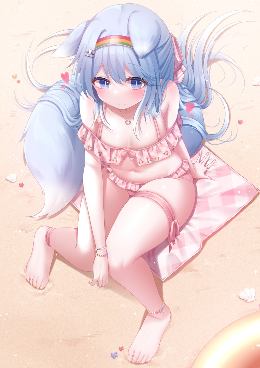 1girl, absurdres, animal_ears, ankle_strap, ankleband, anklet, arm_at_side, bare_shoulders