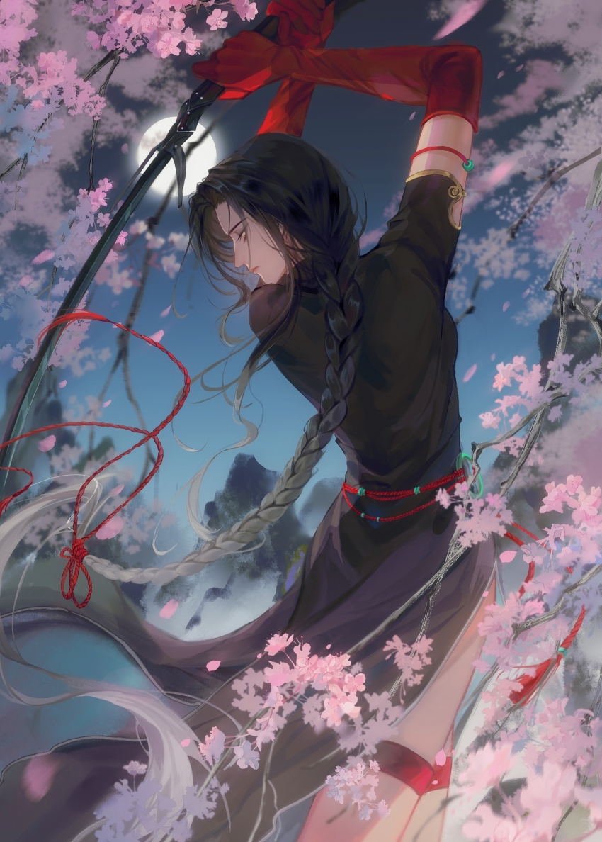 1girl, absurdres, alternate_costume, angell_(path_to_nowhere), armlet, black_dress, black_hair, braid