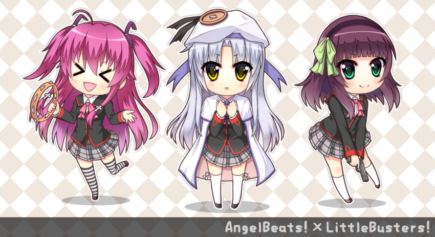 >_<, 3girls, angel_beats!, bad_id, bad_pixiv_id, blue_hair, bow, cape