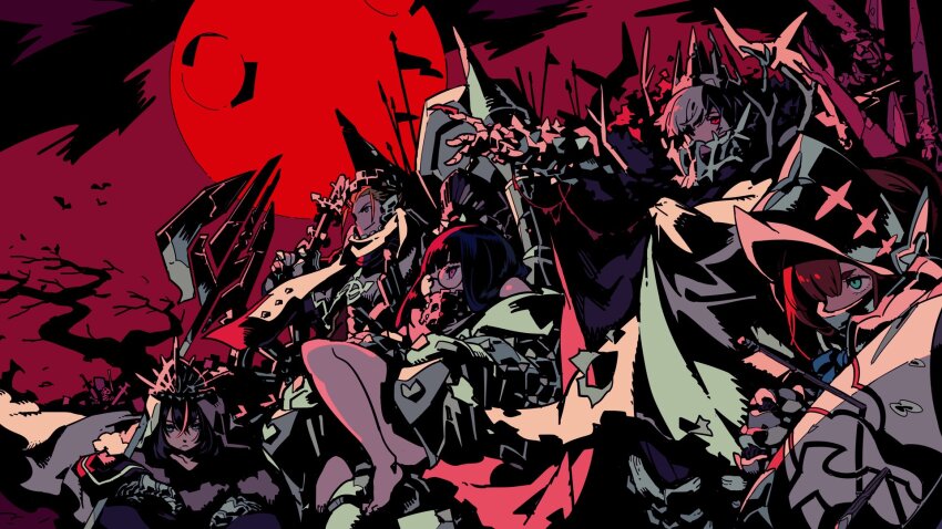 2girls, 3boys, armor, blue_eyes, crown, date_ryotaro, everyone, flag