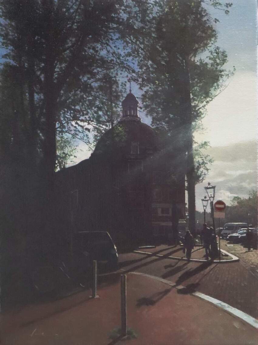 amsterdam, commentary_request, day, highres, naohiro_ito, netherlands, no_humans, original, real_life, real_world_location, road, road_sign, scenery, shadow, sign, street, sunlight, town, tree