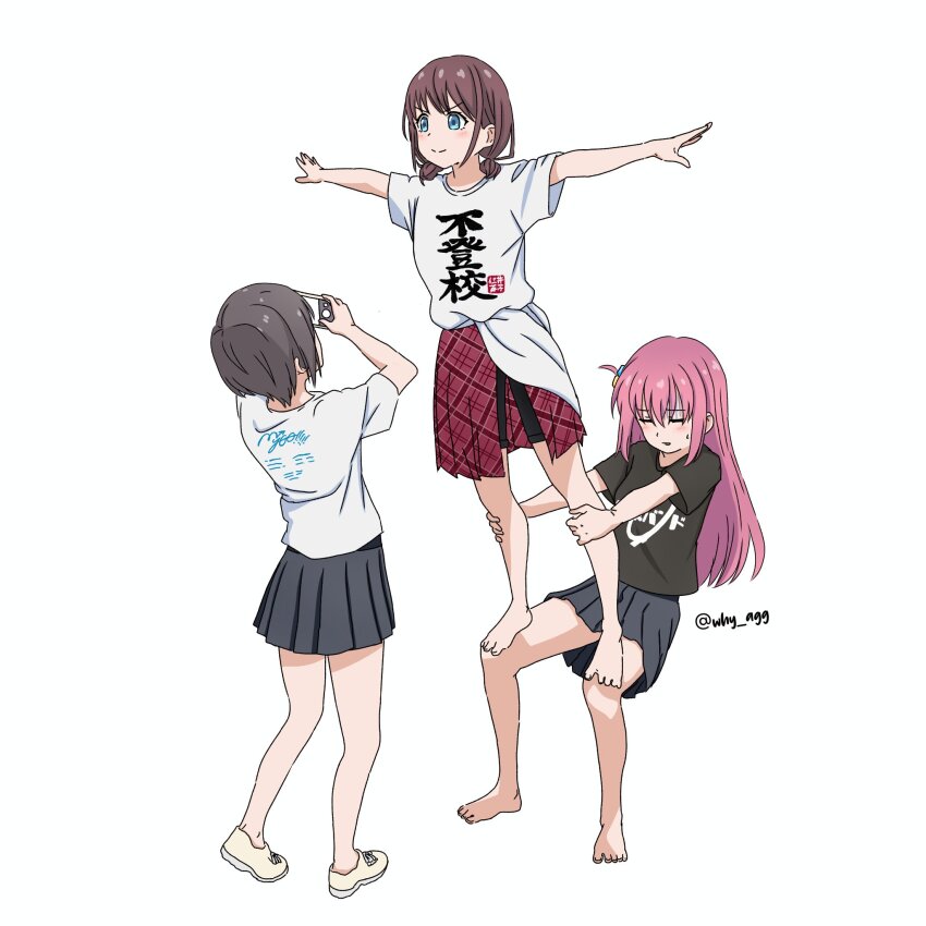 3girls, a_whydc, bang_dream!, bang_dream!_it's_mygo!!!!!, barefoot, black_shirt, black_skirt, blue_eyes