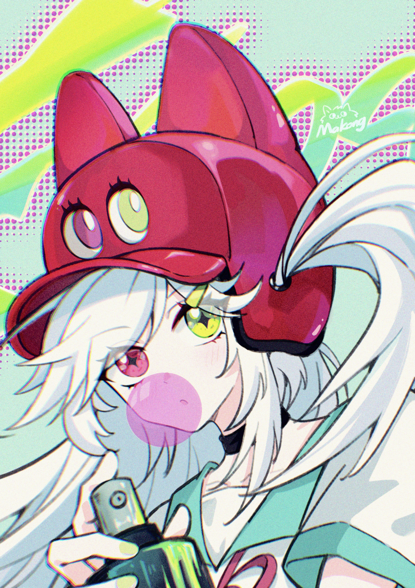 1girl, absurdres, banxsy_(neural_cloud), blowing_bubble_gum, blowing_bubbles, chewing_gum, choker, girls'_frontline