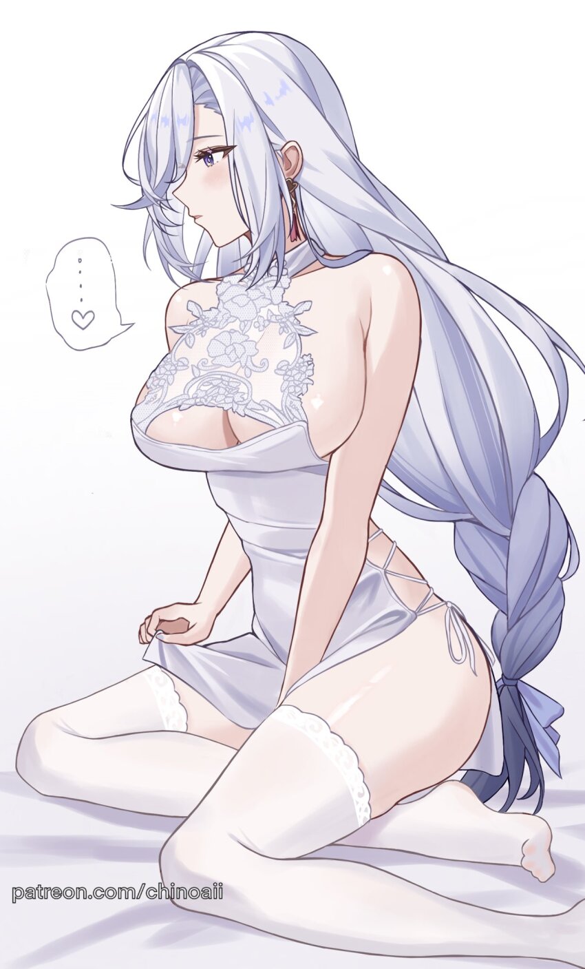 ..., 1girl, armpit_crease, bare_shoulders, between_legs, braid, breasts, chinoa