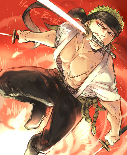 1boy, eyeshadow, fighting_stance, fire, from_above, green_hair, headband, holding