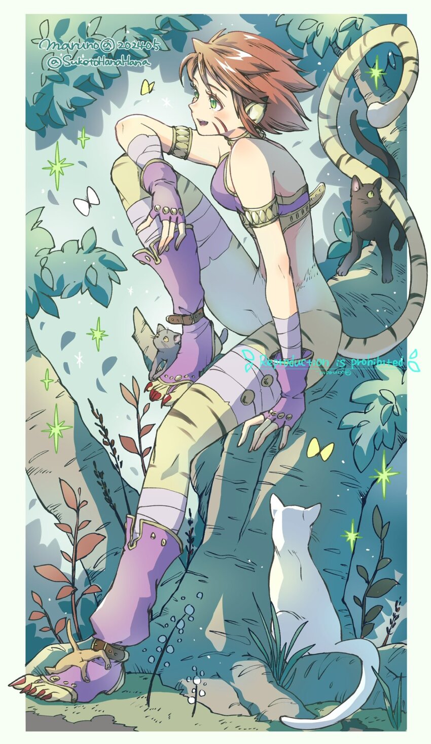 1girl, animal_ears, armlet, bandages, black_cat, breasts, breath_of_fire, breath_of_fire_ii