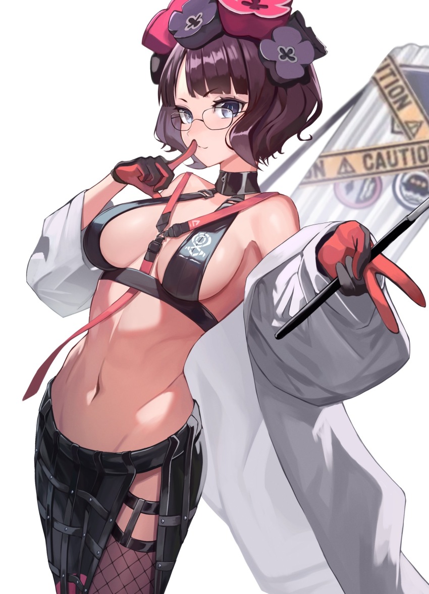 1girl, absurdres, bare_shoulders, bikini, black_bikini, black_gloves, black_skirt, breasts