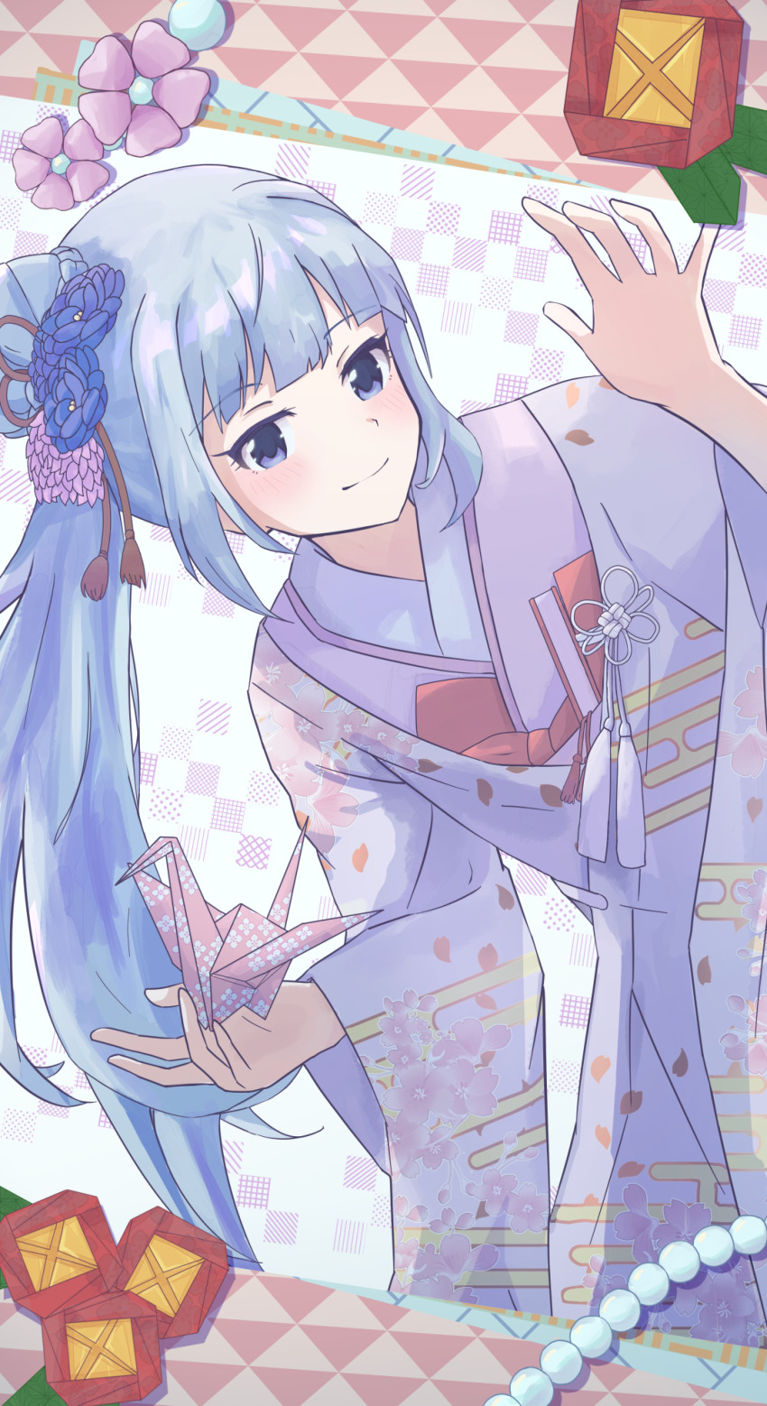1girl, blue_hair, blush, flower, hair_flower, hair_ornament, highres, idolmaster