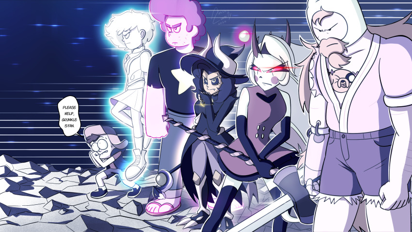 3boys, 3girls, adventure_time, afro, alternate_form, amphibia, anisic_lumity, anne_boonchuy