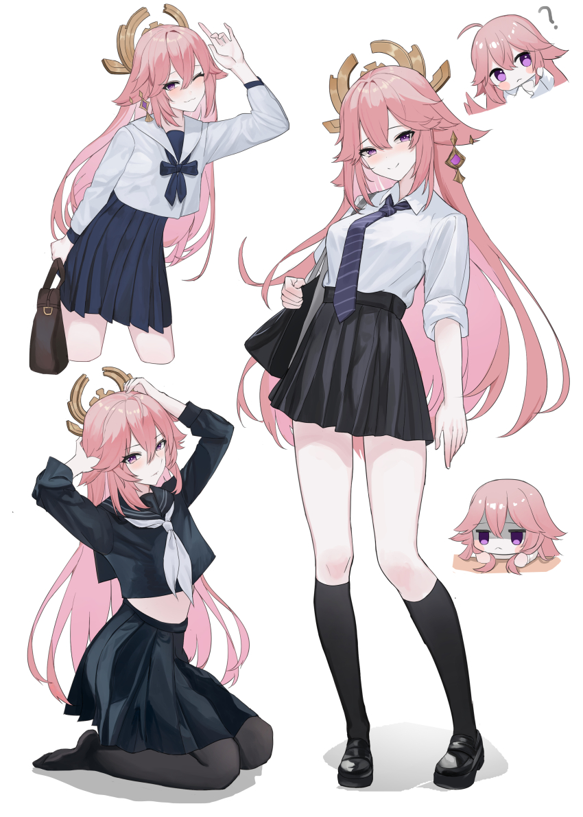 1girl, ?, absurdres, ahoge, alternate_costume, animal_ears, bag, black_bag