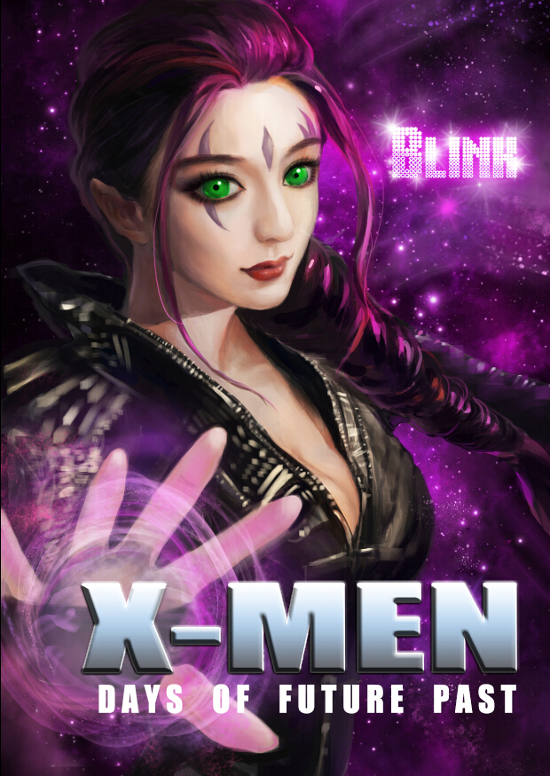 1girl, bad_bcy_id, bad_id, black_jacket, blink_(x-men), breasts, character_name, chinese_commentary, cleavage, closed_mouth, collared_jacket, commentary, commentary_request, copyright_name, drill_hair, english_commentary, eyelashes, facial_mark, fancy_(bcy_701698), forehead_mark, foreshortening, green_eyes, jacket, leather, leather_jacket, light_smile, lipstick, long_hair, long_sleeves, looking_at_viewer, low_ponytail, magic, makeup, marvel, mixed-language_commentary, outstretched_hand, partially_unzipped, ponytail, purple_background, purple_hair, red_lips, simple_background, solo, space, star_(sky), thick_eyebrows, upper_body, x-men, x-men:_days_of_future_past, x-men_film_series, zipper