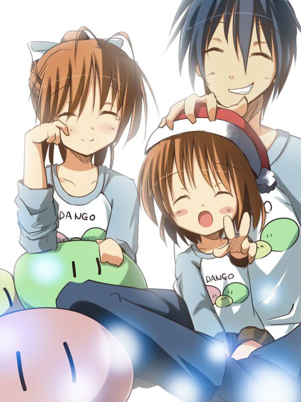 00s, 1boy, 2girls, :o, bad_id, bad_pixiv_id, blue_hair, blush_stickers