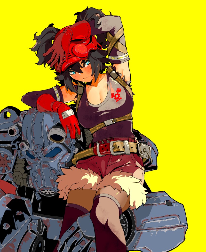 1girl, 1other, absurdres, ambiguous_gender, animification, archives.gokulism, armor, black_thighhighs