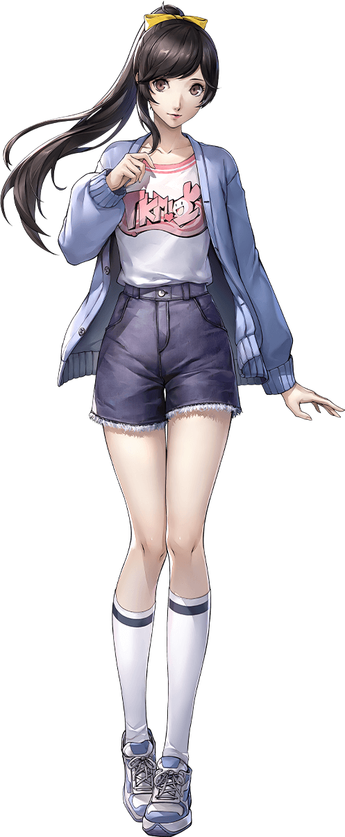 1girl, blue_hoodie, blue_shorts, brown_hair, closed_mouth, full_body, hair_ribbon, highres