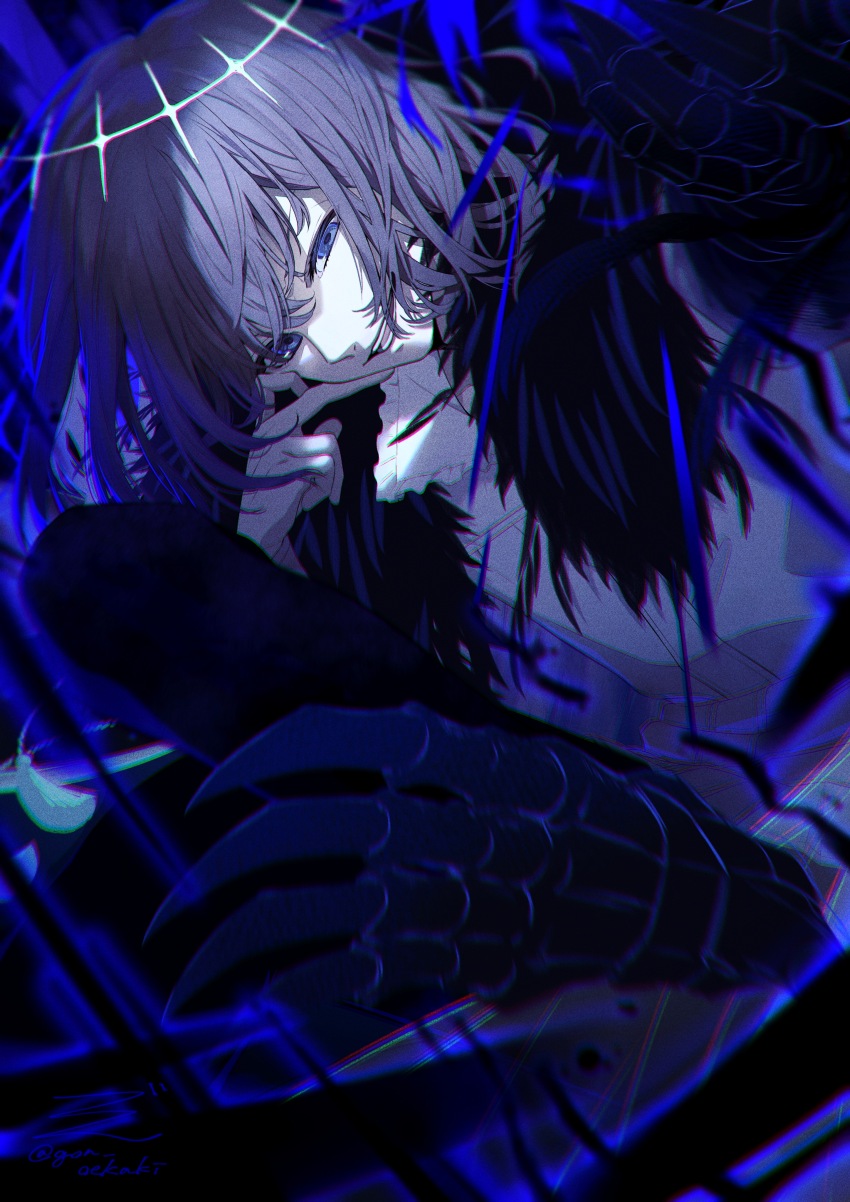 1boy, absurdres, arthropod_boy, arthropod_limbs, black_hair, blue_eyes, bug, cape