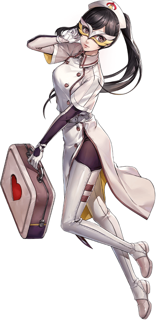 1girl, hat, marian_(p5x), miyashita_minami, nurse, nurse_cap, persona, persona_5, persona_5:_the_phantom_x, suitcase