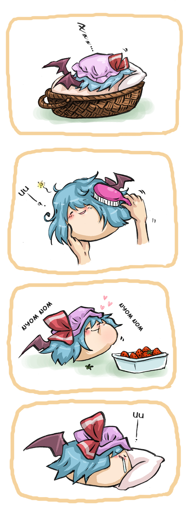 aby, comic, eating, female_focus, happy, highres, remilia_scarlet, saliva, sleeping, touhou, translated, yukkuri_remilia, yukkuri_shiteitte_ne