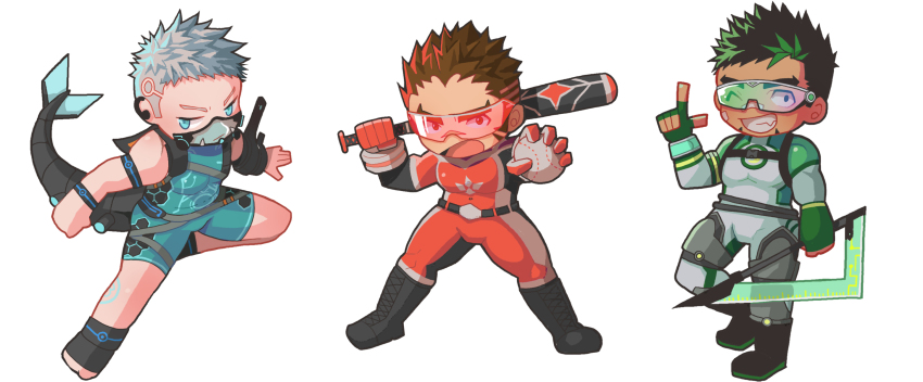 3boys, akashi_(live_a_hero), ball, bara, baseball, baseball_bat, black_footwear, black_hair